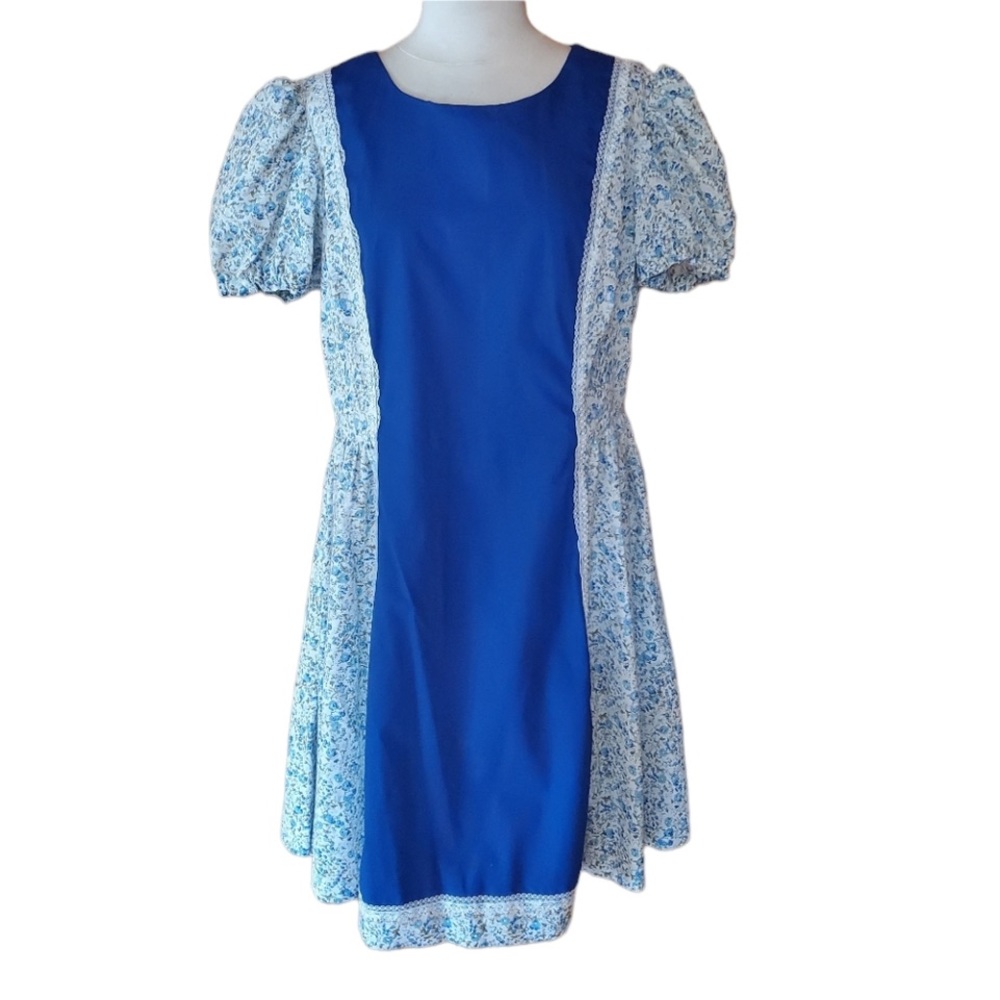Vintage Blue Floral Western Square Dance Circle Dr